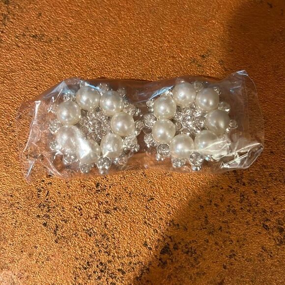 4Pc Pearl Rhinestone Faux Pearl Button Embellishment Wedding - Picture 3 of 3